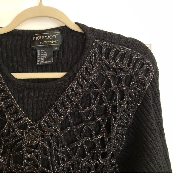 Maurada Collections, Black Sweater gold thread, Size M - Picture 1 of 10